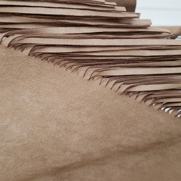 INC NWOT  sweater/suede front with fringe, L tan, - Picture 3 of 6